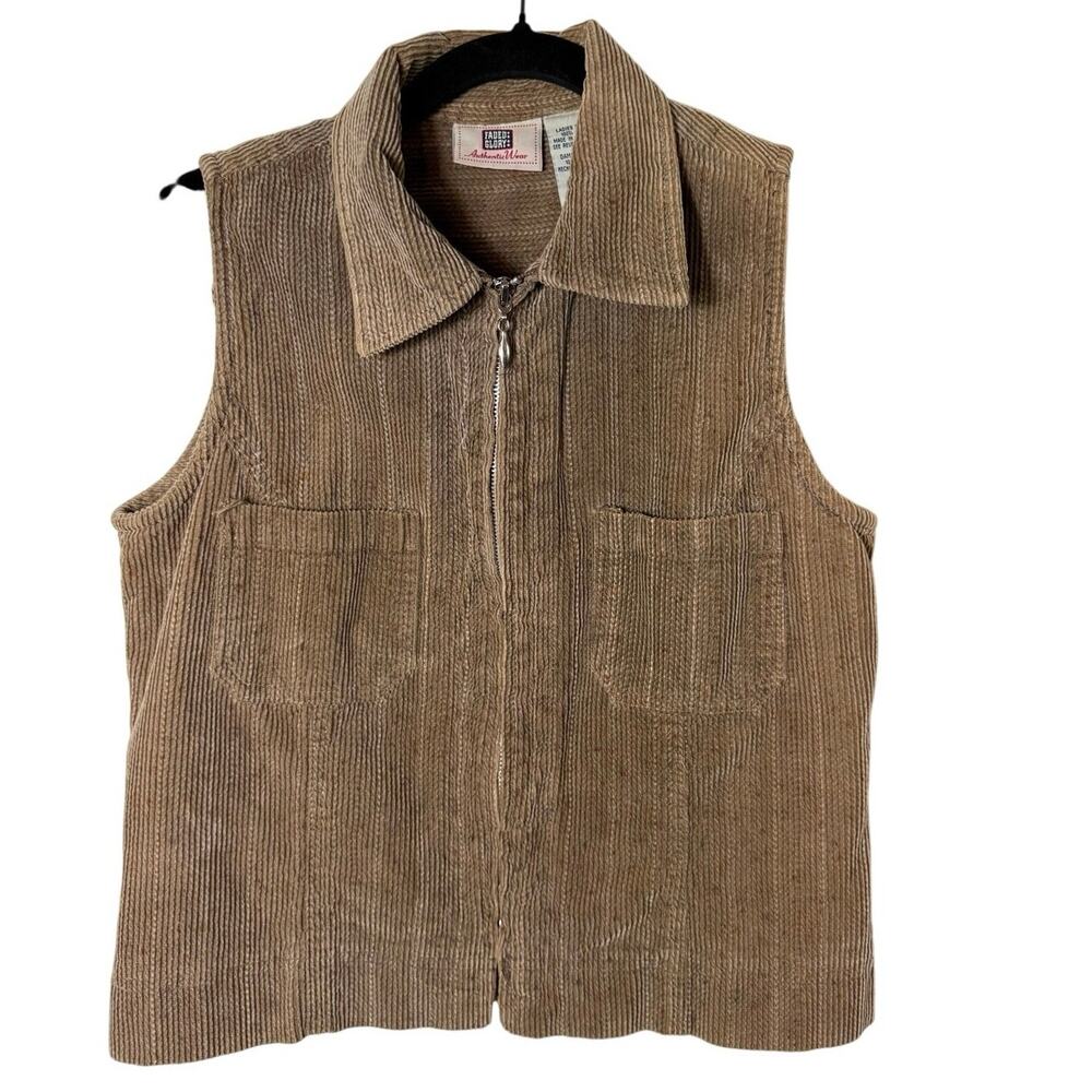 Vtg Faded Glory 90s Y2K Chunky Wide-Wale Corduroy Confetti Waist Crop Zip Vest S